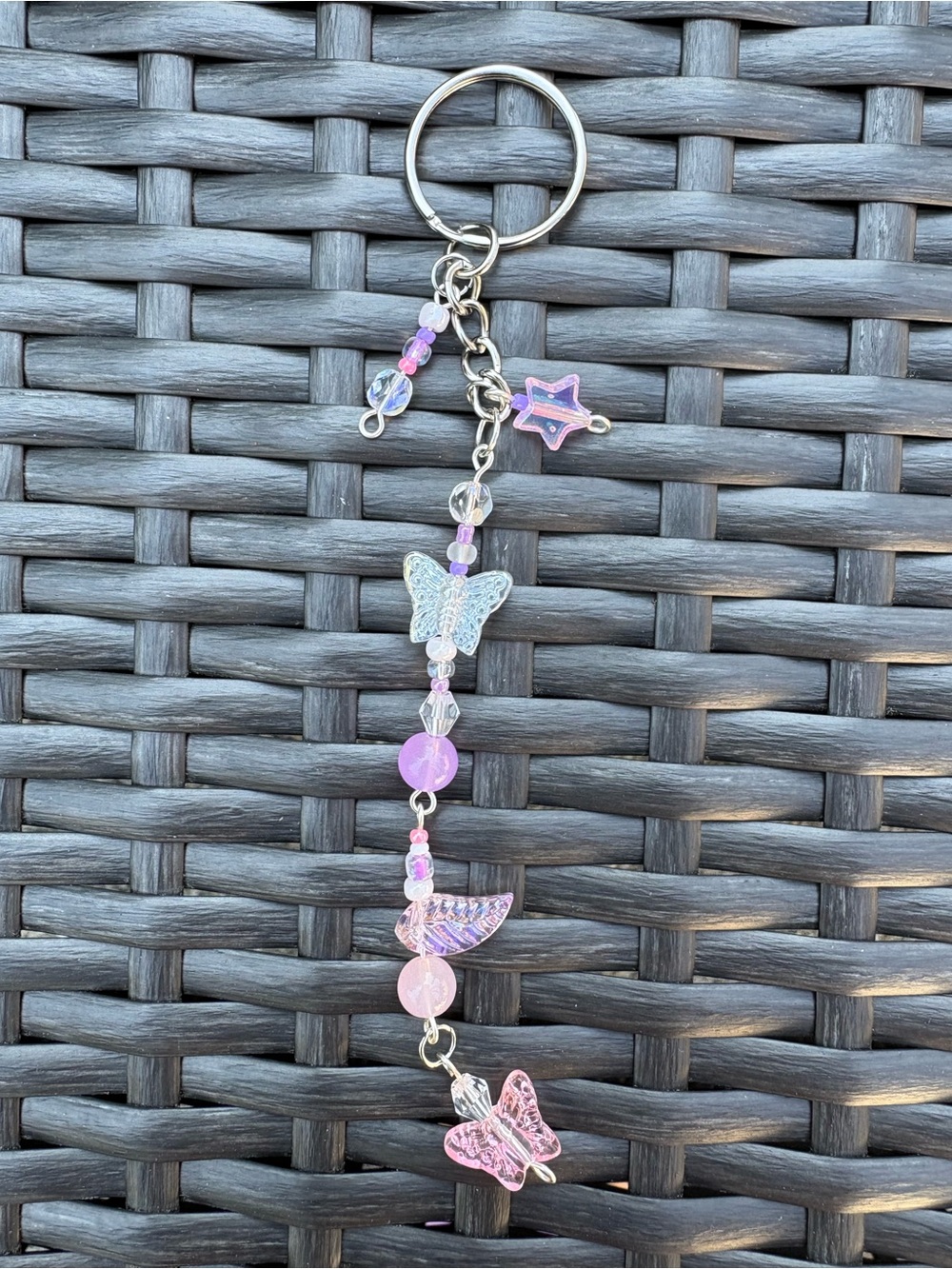 Handmade Pink & Purple Butterfly Beaded Keychain